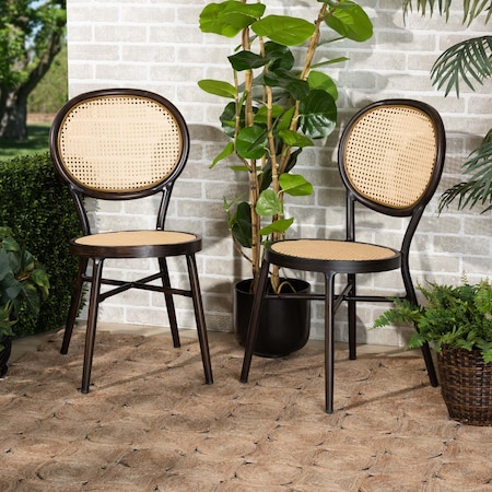 Baxton Studio Thalia MidCentury Dark Brown Finished Metal and Synthetic Rattan Outdoor Dining Chair Set2PC, PR 211-2PC-11968-ZORO